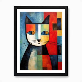 Minimalist Meow: Cubist Sad Cat Compositions Art Print