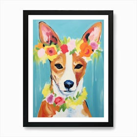 Basenji Portrait With A Flower Crown, Matisse Painting Style 1 Art Print