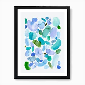 Bohemian Abstract Brushsoktres Blue Art Print