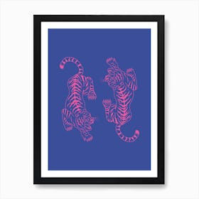 Blue And Pink Tigers Art Print