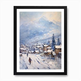 Vintage Winter Painting Zermatt Switzerland 1 Affiche