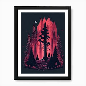 A Fantasy Forest At Night In Red Theme 13 Art Print