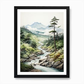 Yatsugatake Mountains In Yamanashi, Japanese Brush Painting, Ukiyo E, Minimal 3 Art Print