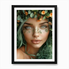 Green Haired Beauty Art Print