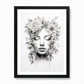 Floral Detailed Line Face 1 Art Print