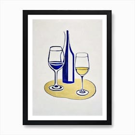 Chardonnay Picasso Line Drawing Cocktail Poster Art Print