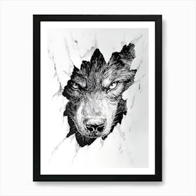 Angry Wolf Watching from Wall Hole 12 Art Print