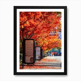 An Autumnal Scene Rich In Fall Foliage Utilizing A Vibrant Red And Orange Color Palette Showcasin (4) Art Print