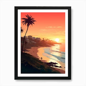 Manly Beach Australia At Sunset, Vibrant Painting 2 Art Print