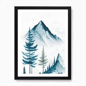 Mountain And Forest In Minimalist Watercolor Vertical Composition 165 Art Print