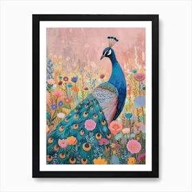 Peacock In The Meadow Sketch 3 Art Print