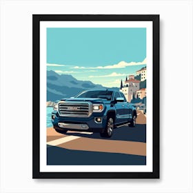 A Gmc Sierra In French Riviera Car Illustration 4 Art Print