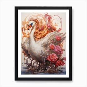 Swan With Roses Art Print