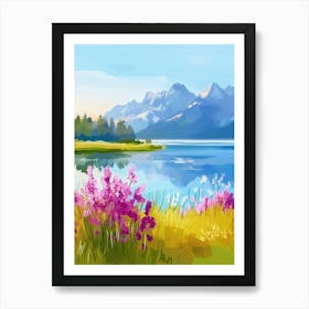 Watercolor Mountains And Flowers Art Print