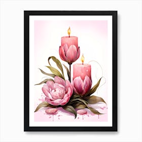 Pink Tulip Blossoms Candles Art Print