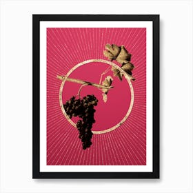 Gold Dolcetto Grapes Glitter Ring Botanical Art on Viva Magenta Art Print