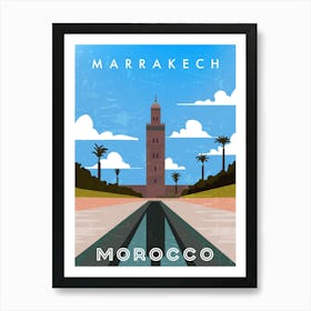 Marrakech, Morocco — Retro travel minimalist poster Art Print