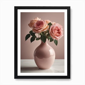 A Vase Of Pink Roses 13 Art Print