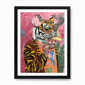 Animal Party: Crumpled Cute Critters with Cocktails and Cigars Tiger Smoking Art Print