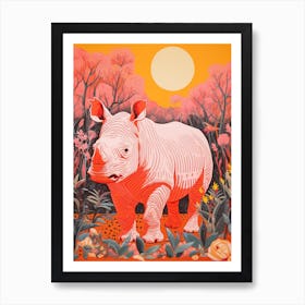 Rhino In The Plants Warm Tones 3 Art Print
