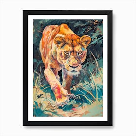 Asiatic Lion Lioness On The Prowl Fauvist Painting 2 Art Print