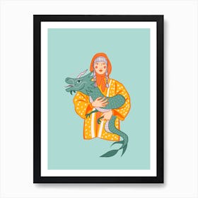 Girl Holding Dragon Art Print