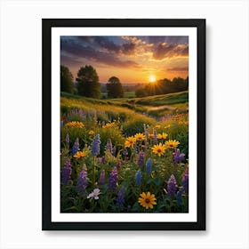 Sunset Over Wildflowers Art Print