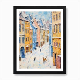 Cat In The Streets Of Prague   Czech Republic With Snow 1 Art Print
