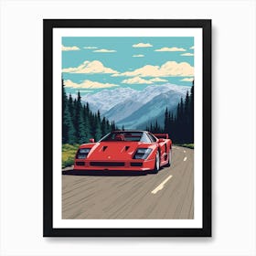 A Ferrari F40 Car In Icefields Parkway Flat Illustration 1 Art Print