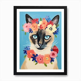 Siamese Cat With A Flower Crown Painting Matisse Style 2 Art Print