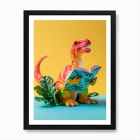 Toy Dinosaur Reading A Book Art Print