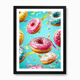 Colorful Donut Pattern Interlaced With Confetti And Ribbons High Saturation Texture Detail On Don (3) Art Print