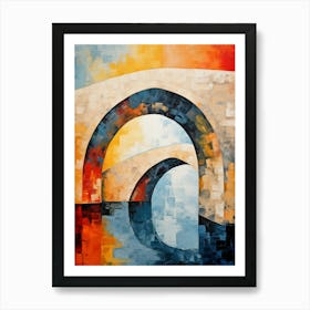 Stone Bridges I, Avant Garde Abstract Vibrant Colorful Painting in Cubism & Van Gogh Style Art Print