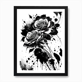 Black And White Roses 1 Art Print