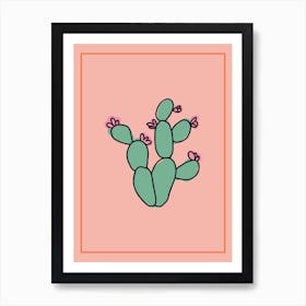 Tall Cactus Pink & Green Line Art Print