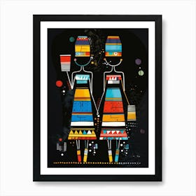 Two Women In Colorful Dresses Art Print