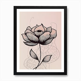 Line Art Lotus Flowers Illustration Neutral 5 Art Print
