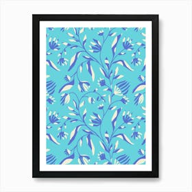 Climbing Paper Cut Floral Vine - Blue, Periwinkle, White Art Print