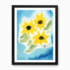 Sunflowers Minimal watercolor painting yellow blue colorful ukraine ukrainian modern simple shapes abstract  Art Print