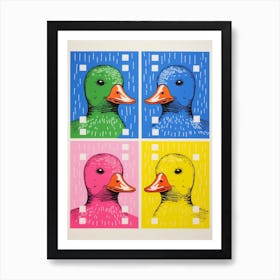 Duck Linocut Stamp Style Collage Art Print