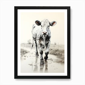 Gentle Grazing Watercolor Cow Art Art Print