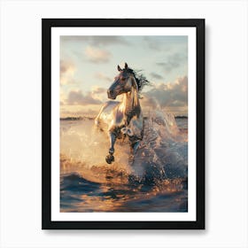 "Shimmering Horse Emerges from Flower Sea" Art Print