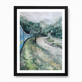 A Train On A Mountain Road Art Print