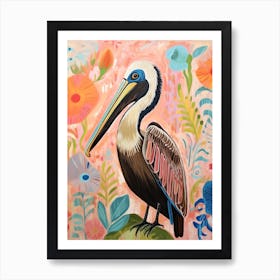 Pink Scandi Brown Pelican 4 Art Print