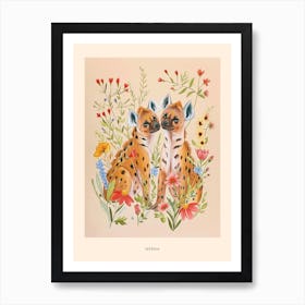 Folksy Floral Animal Drawing Hyena 5 Poster Art Print