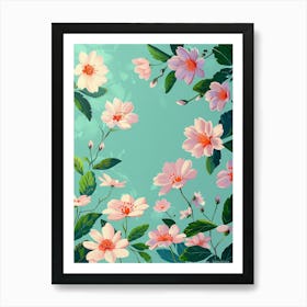 Pink Flowers Wallpaper Art Print