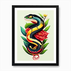 Mangrove Snake Tattoo Style Art Print