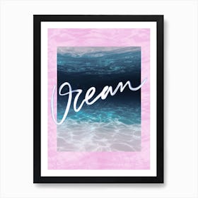 Ocean. Deep Blue and Pink. Minimalist Collage Poster