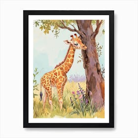 Giraffe Scratching Against The Tree Portrait 2 Art Print