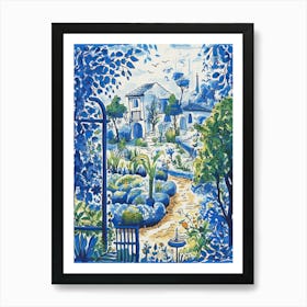 A Garden Illustration Line Art Travel Blue Art Print